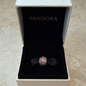 Pandora Silver Charm with Pink Heart Highlights